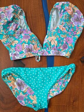 Girls' Turquoise Floral Two-Piece Swim Set Size XL